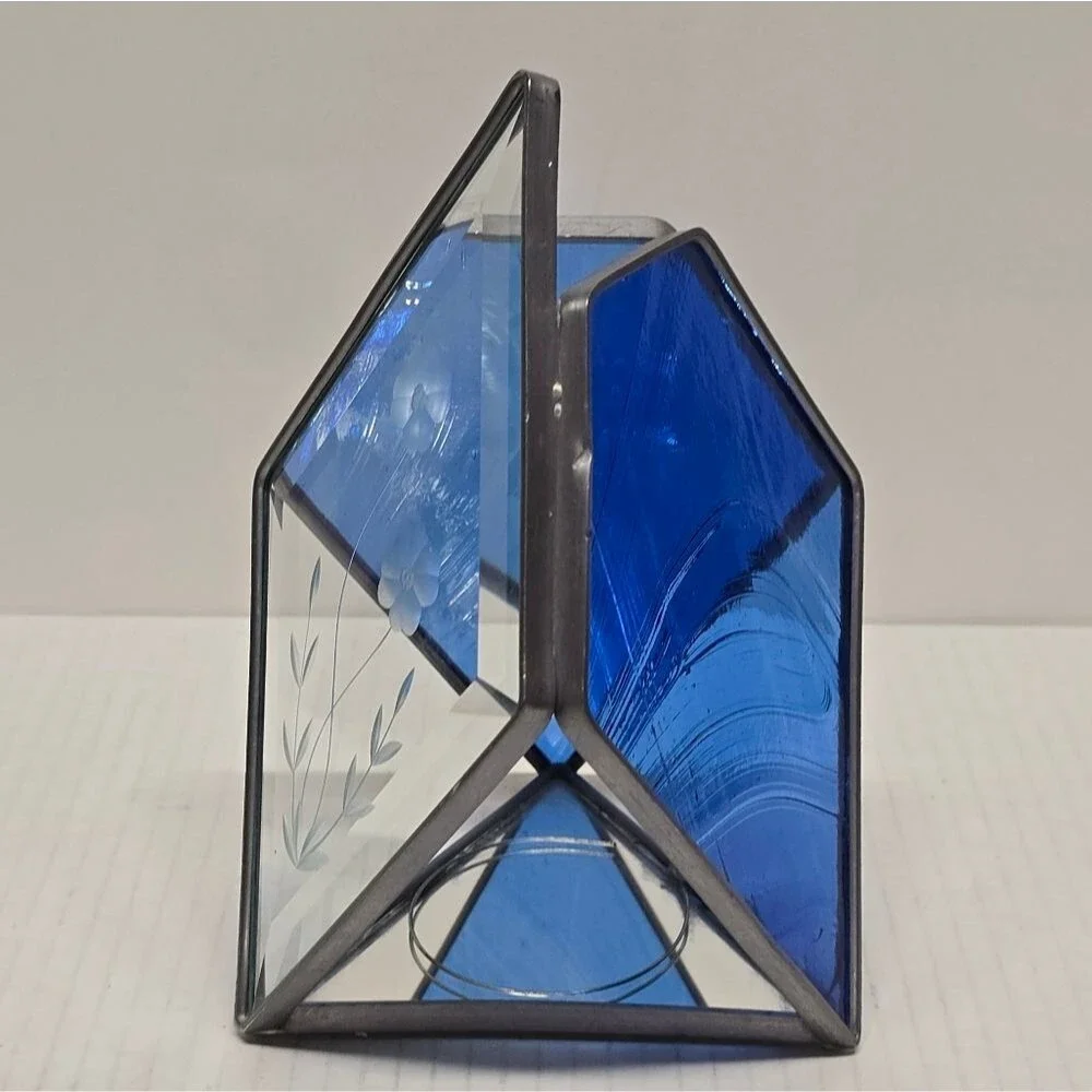 Vintage Stained Glass Tea Light Votive MCM Avant Garde Candle Holder